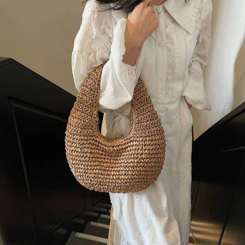 LEFTSIDE Simple Straw For Women 2025 Summer Ladies New Weave Shoulder Bag Females Beach Bags Lady Handbags And Purses