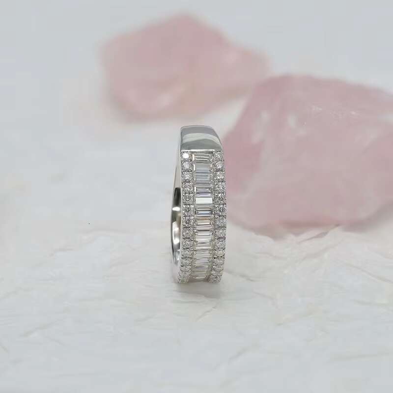 Paston Custom Jewelry 925 Sterling Silver Moissanite Diamond Baguette Moissanite Half Eternity Ring Luxury Design