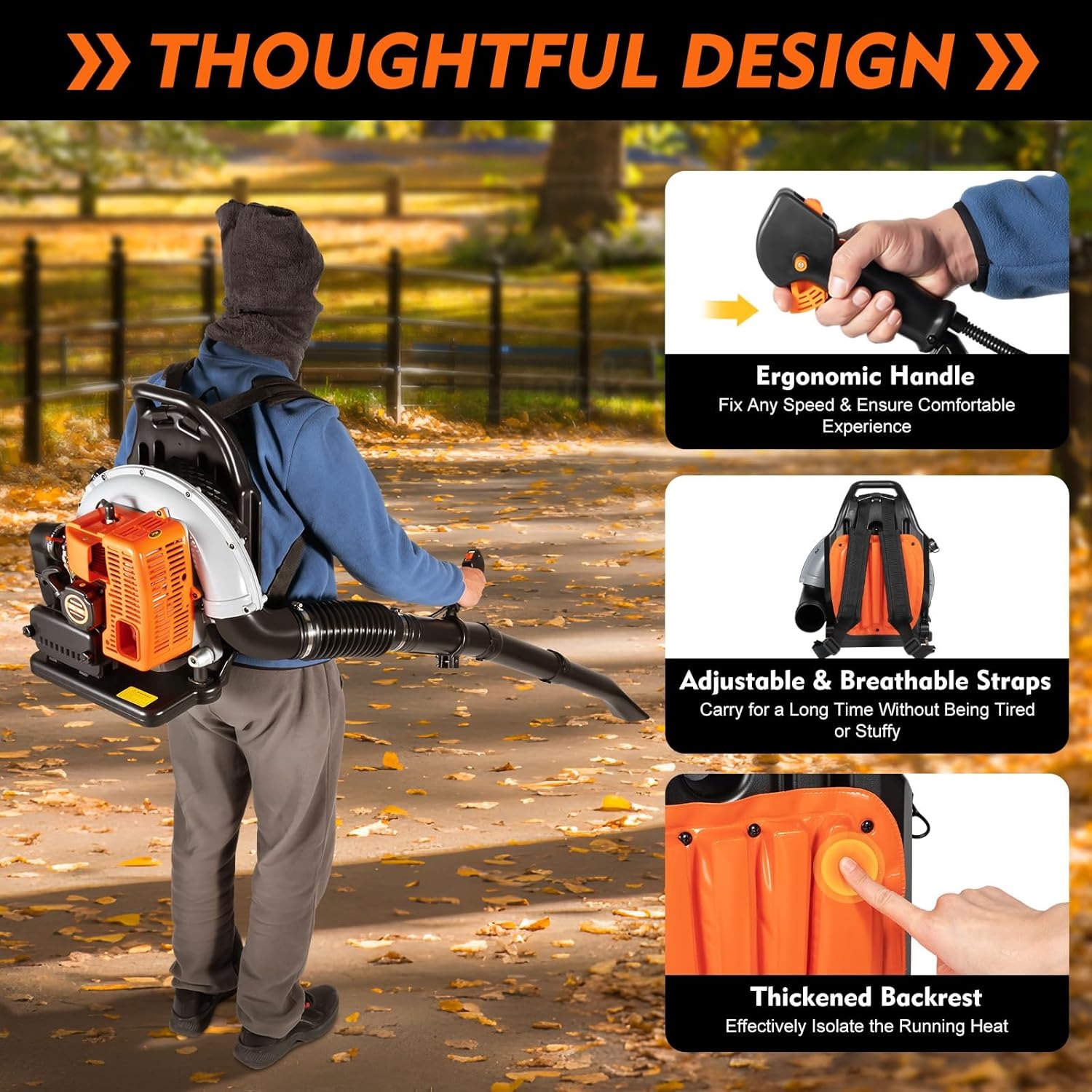 65CC 2-Stroke Gas Backpack Leaf Blower, 665CFM High-Power Yard Blower, 2.7KW Portable Air Blaster for Lawn, Lightweight Landscaping Tool for Efficient