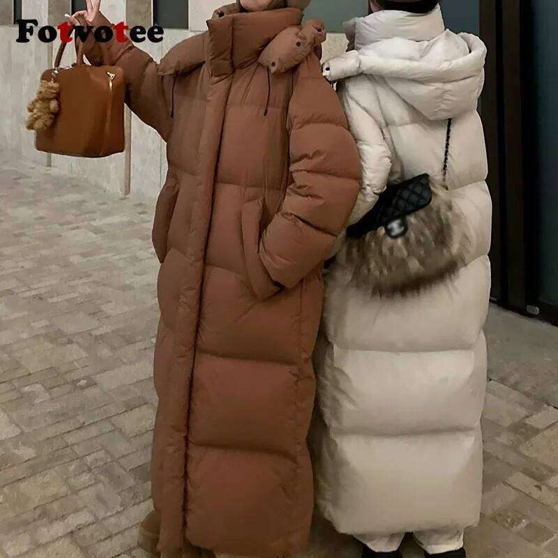 FOTVOTEE Chic Oversized Cotton Parkas Women Solid Thicken Warm Single Breasted Long Coat 2024 Winter New Fashion Lady Streetwear