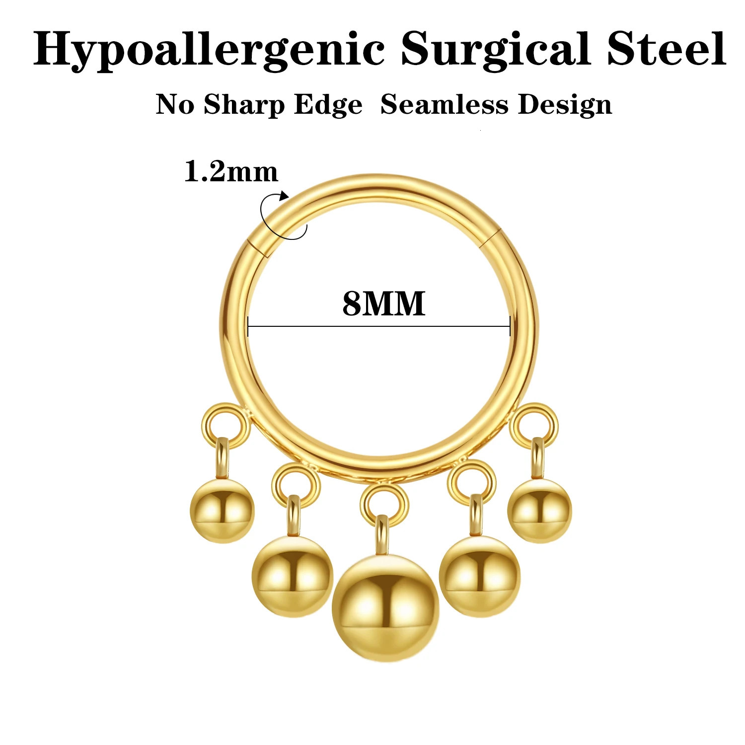 16G Septum Clicker Nose Rings Stainless Steel Hinged Beads Dangle Daith Helix Cartilage Earrings Piercing Jewelry 250605