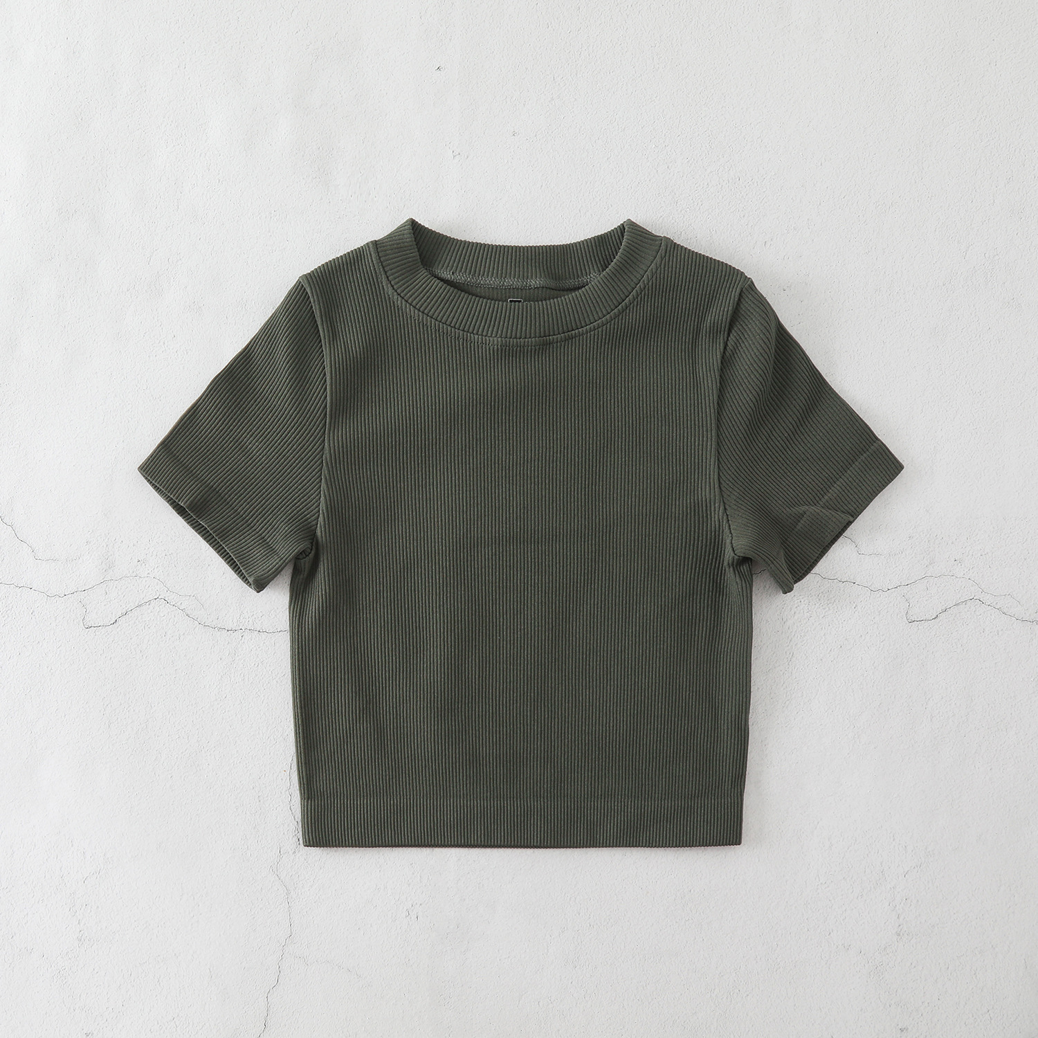 Mid Neck Border Yoga Sports Short Sleeve T-Shirt Threaded Tight Fall and Winter Tops BX513