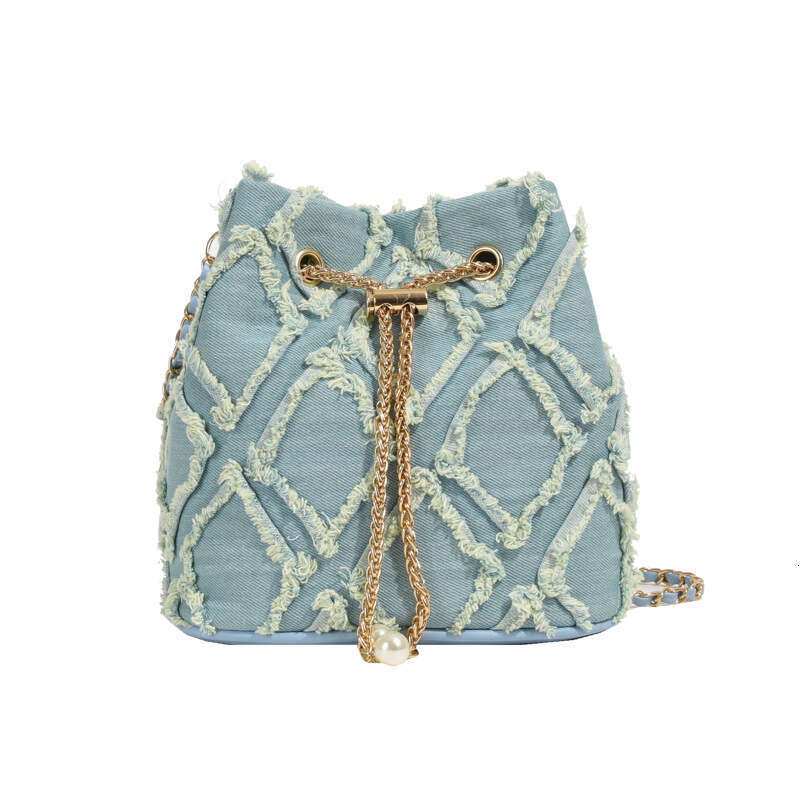 Denim Fabric Summer 2024 New Korean Fashion Patchwork Single Shoulder Internet Celebrity Women's Crossbody Bucket Bag