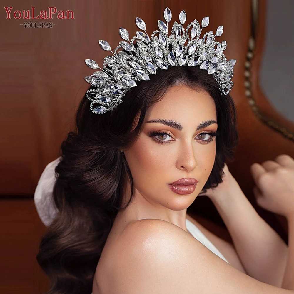 YouLaPan Big Rhinestone Tiara Crown Bridal Wedding Headband Handmade Crystal Head Pieces Woman Banquet Hair Accessories HP616 Z250605