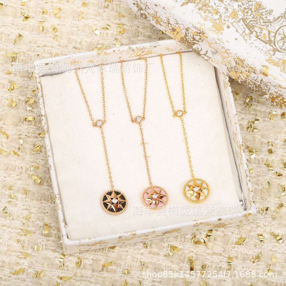 Dijia Compass Eight-Pointed Star Necklace for Women, Collarbone Chain, Natural White Mother-of-Pearl Agate, Niche Design, Mixed and Layered Bracelet