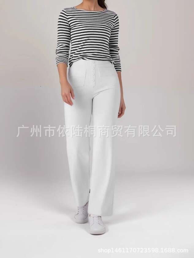 Fashion New Women's Casual Straight Pants High Waist Button Elastic With Multiple Pockets B5