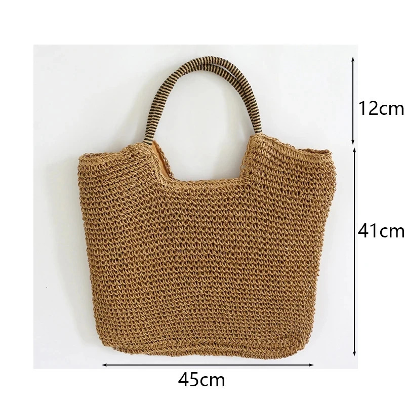 Vintage Handbag Large Capacity Beach Rattan Handmade Kintted Bohemian Straw Bag for Women Summer Travel Shoulder Bag 250530