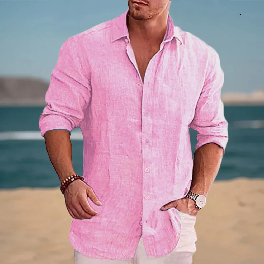 Autumn Mens Long Sleeve Shirt Cotton Linen Breathable Solid Color Casual Style Plus Size Dailywear Mens Linen Shirt 250530