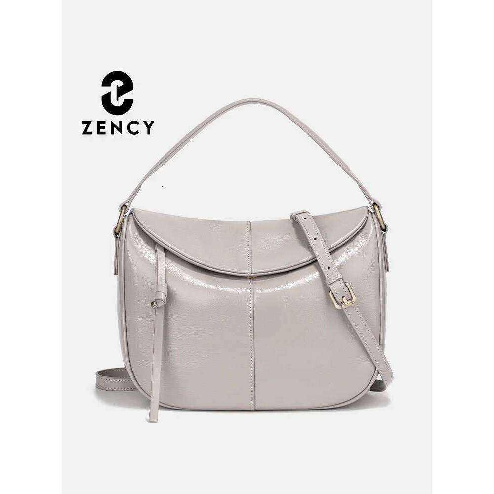 Zency Soft Genuine Leather Hobo Bag Simple Fashion Tassel Handbag Women Large Crossbody Shoulder Bags For Commuter Shopper