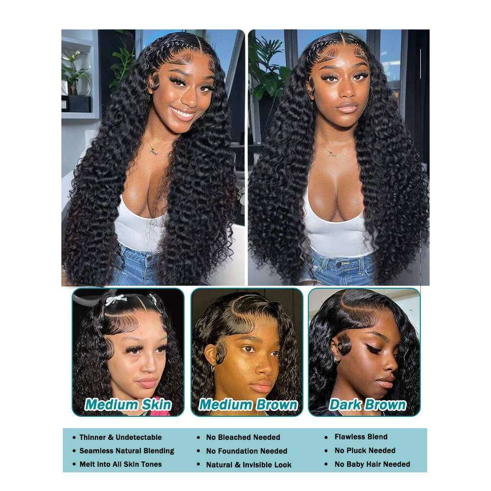 Mossily 40 42 Inch 13x6 Curly Lace Front Human Hair Wigs For Black Women Pre Plucked Transparent 13x4 Deep Wave Frontal Wig