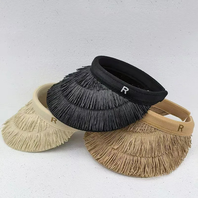 summer empty top womens straw braid fringe sunhat is a sunhat with sunblock UV beach holiday 250603