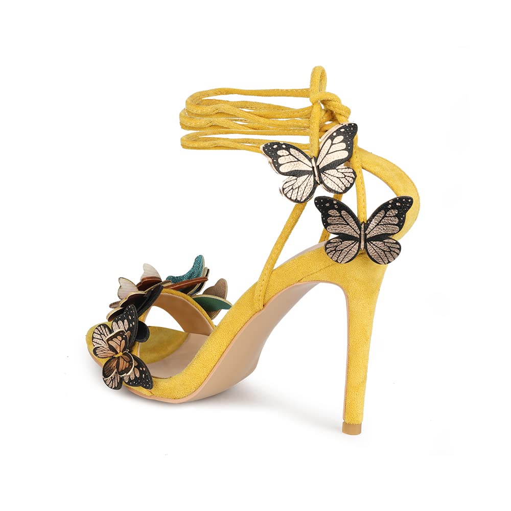 Lanjia Arqa Strappy Sandals For Women Butterfly Ankle Wrap Stiletto High Heels Open Toe Suede Laceup Heeled Sandal Wedding Bride Dressy Pumps A D D