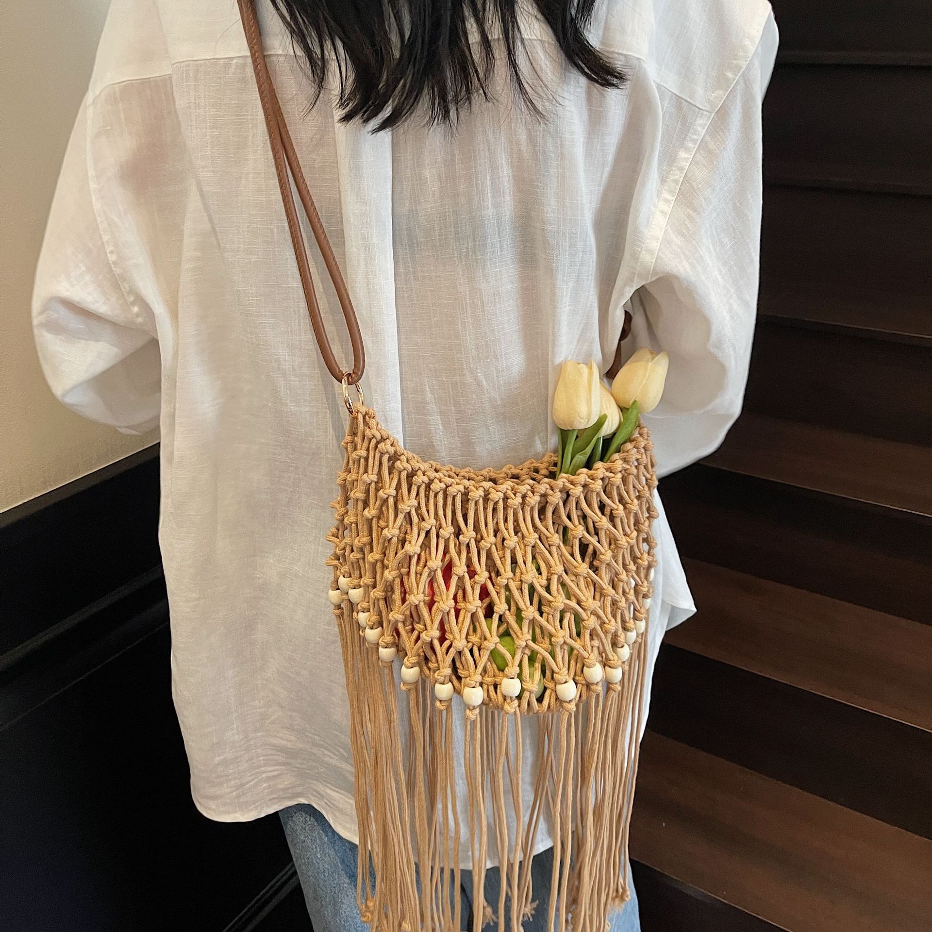 designer bag Fashion Cotton Thread Bag Handmade Tassel Woven Tassel Bag Single Shoulder Crossbody Women's Bag Fresh Style Phone Crossbody Bag