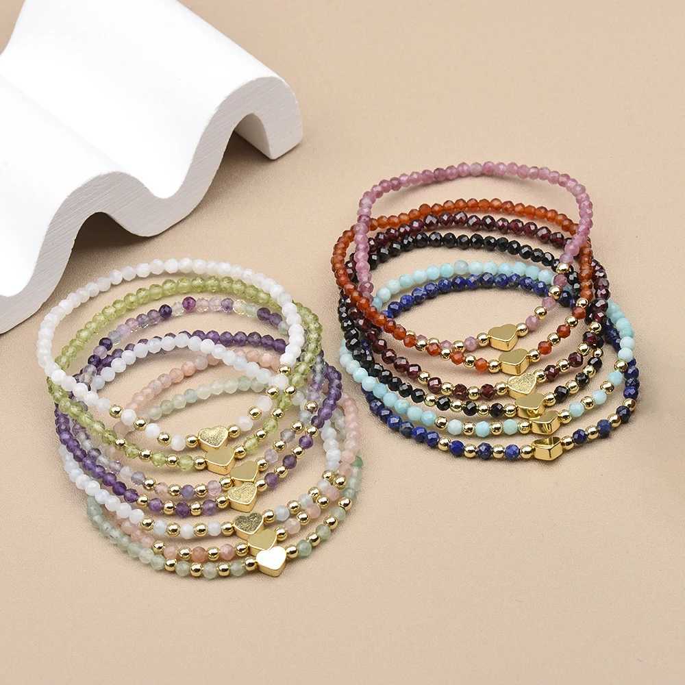 3MM Natural Stone Sunstone Lapis Garnet Moonstone Amethyst Hematite Heat Brass Beads Stretchable Bracelets For Lady Gift W250606
