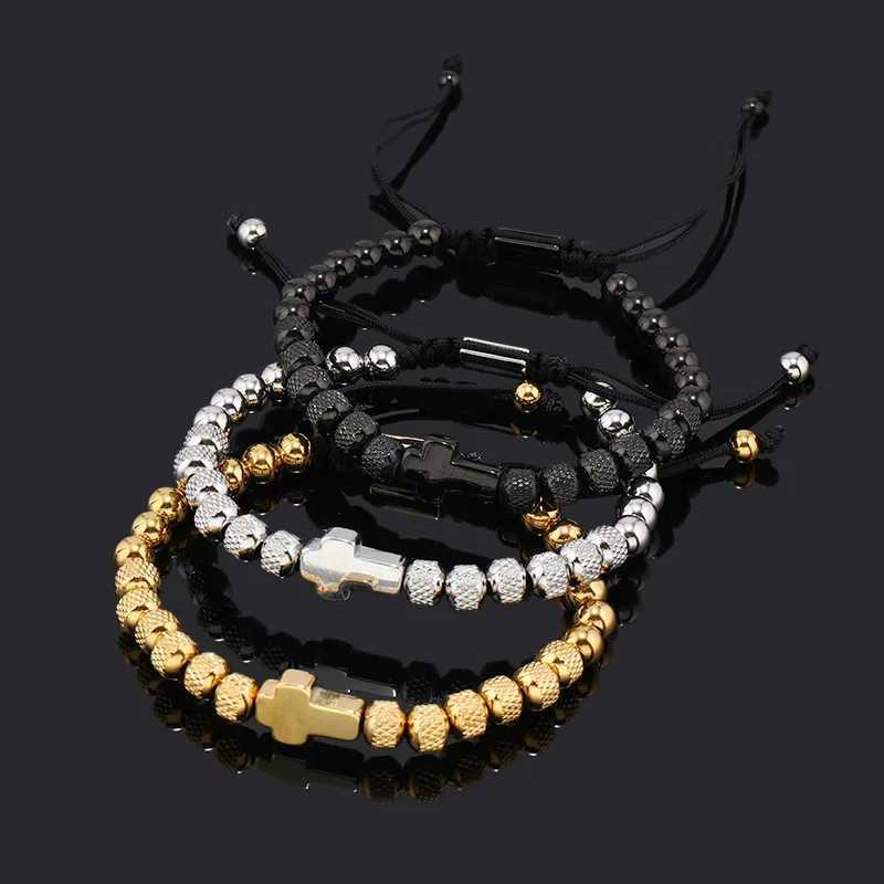 Luxury Stainless Steel Cross Charms Men Bracelet For Women Titanium Steel Beaded Jewelry Gift Adjustable Bracelet W250606
