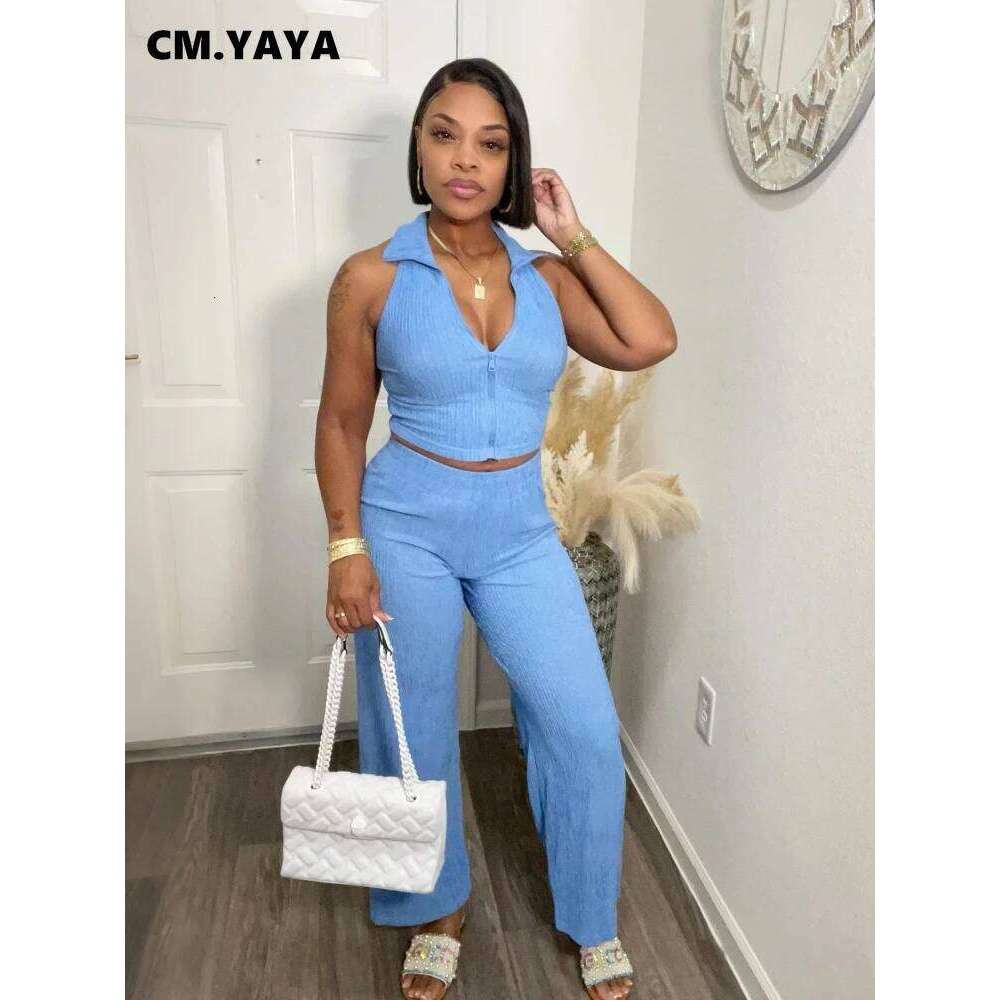 CM.YAYA Fashion Women's Set Sleeveless Tank Top and Wide Leg Pants Suits 2025 Summer Street Two 2 Piece Sets Outfits Tracksuit