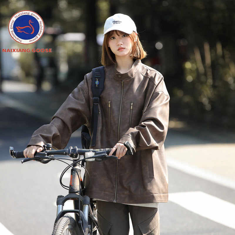 Ddmyoutdoor Couple S Loose PU Leather Jacket Men S Women S Spring Autumn Trendy Brand Handsome And Versatile Casual Jacket Jogging Suit