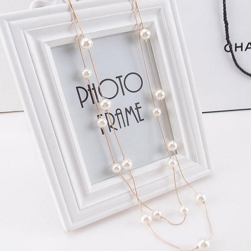 Long Double Layer Simulated Pearl Necklace Women Sweater Chain Female Collares Statement Jewlery Wholesale 2025 y250519