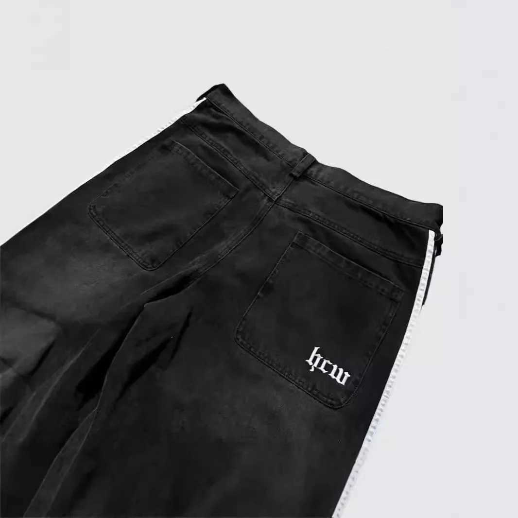 2025 Mens Jean Fashion Striped Harajuku Jeans Women Hip Hop Streetwear Casual Wide Leg Jeans Vintage Jean Z250605