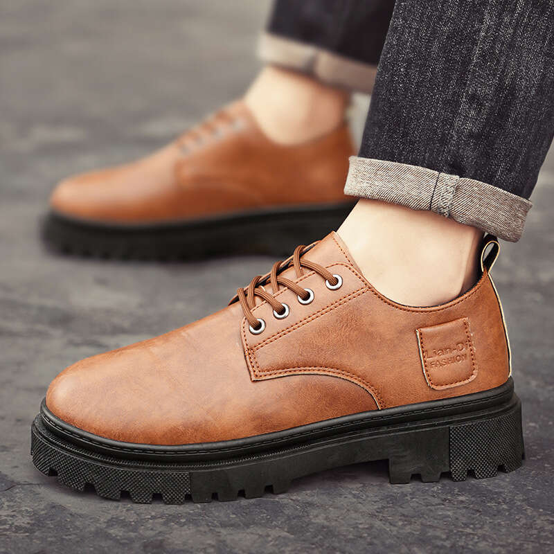 2025 Summer New Leather Fashion Trend Versatile British Style Men's Thick Sole Low-top Casual Shoes