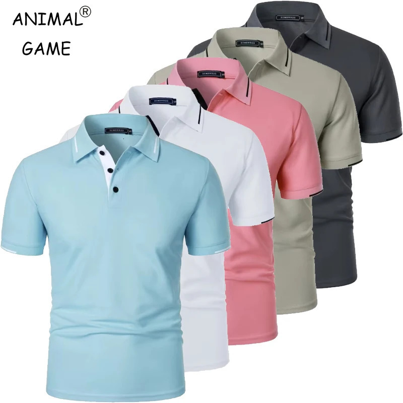 Mens Short Sleeve Polo Shirt Summe Button Classic Fit Casual T-Shirts Oversize Pullover Shirts Man Solid Color Lightweight Tops 250605