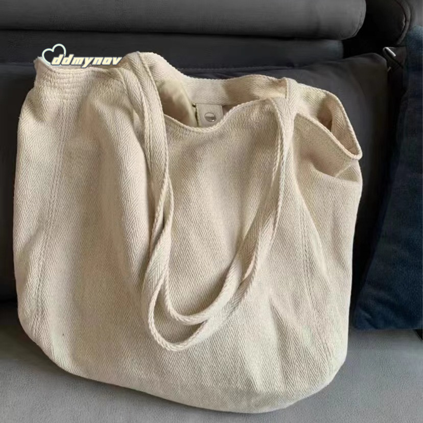Large Capacity Korean Style for Women, Twill Canvas Commuter Shoulder Tote Casual Bag, Simple Lazy Shopping Bag Trend ddmynov