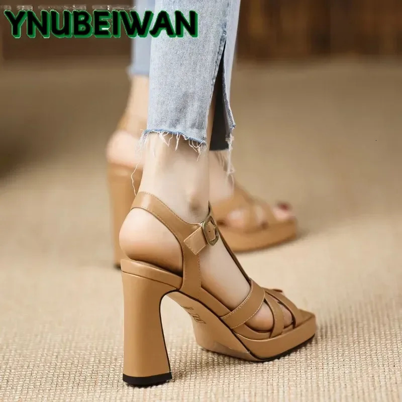 High Heels Women Sandals Open Toe Fashion Shoes Chunky Leather Summer Woman Platform 2025 Slingback Dress Pumps Zapatillas 250605