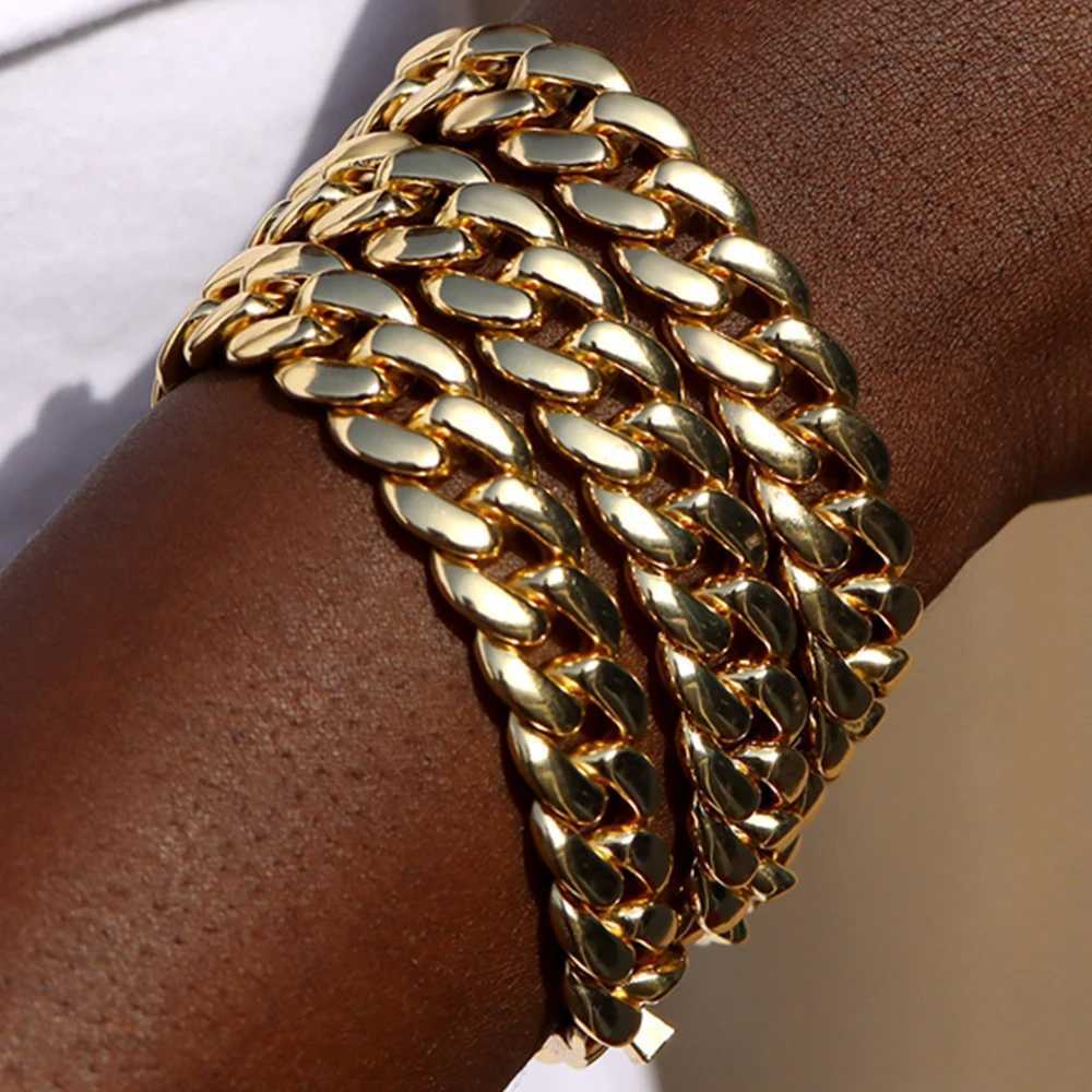 7/8/9inch Gold Color Cuban Link Chain Bracelets Men Women Hiphop Chunky Miami Cuban Chain Bracelet Wristband Punk Jewelry W250606