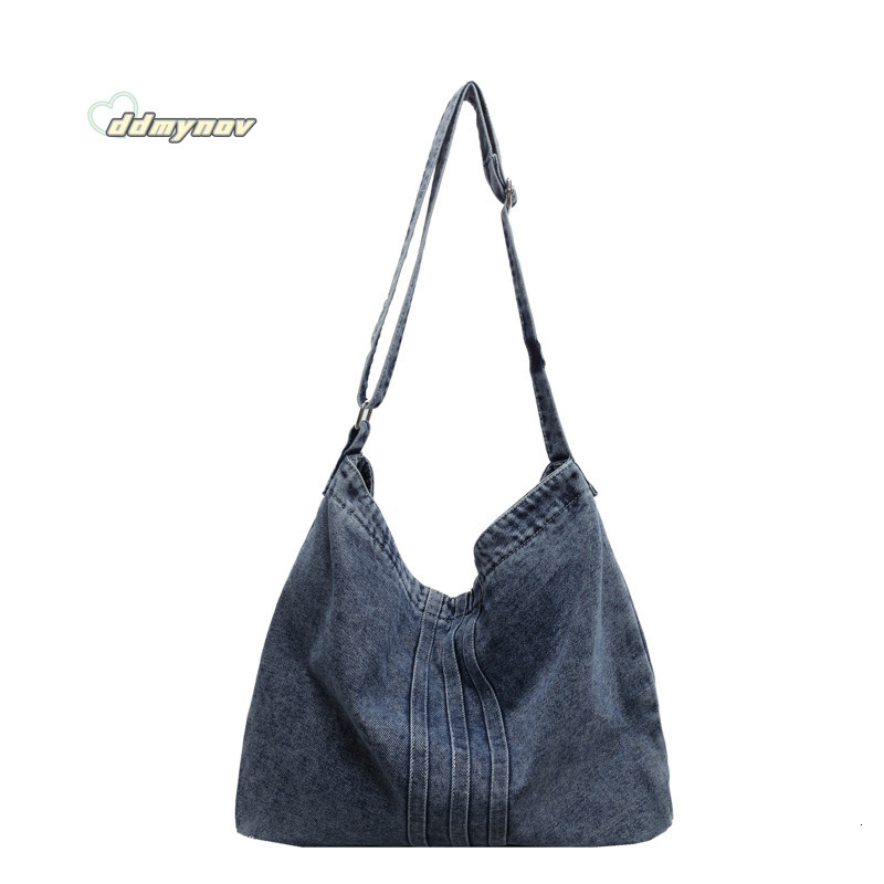 Casual Style Washed Denim for Women 2025 New Literary Canvas Shoulder Large Capacity Tote Bag ddmynov