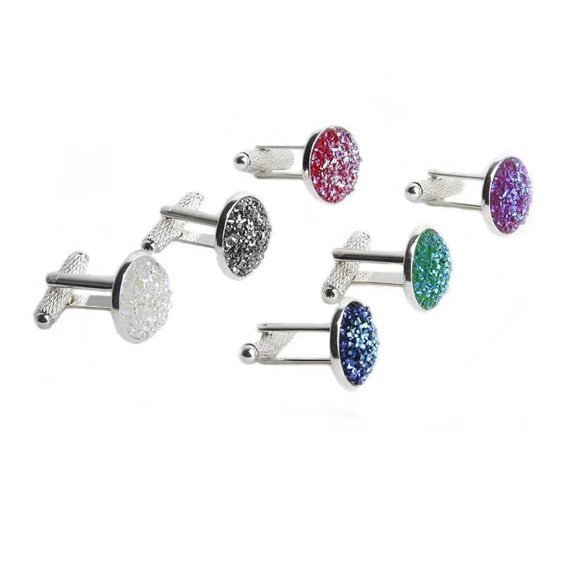 Round Multicolor Rhinestone Cufflinks Mens Simple Cuff Button Luxury Jewelry for Man Enamel Shirt Cufflink Sleeve Accessories W250606