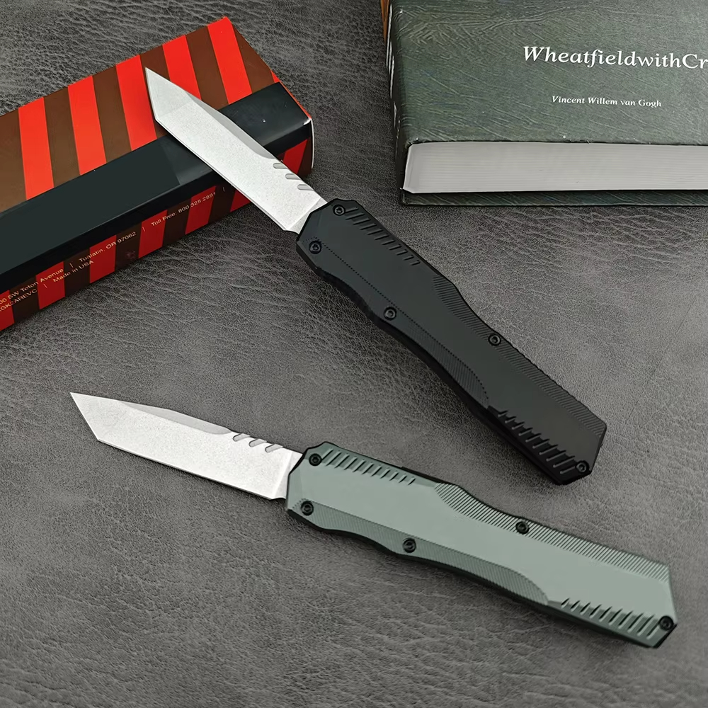 KS 9000 Manual Folding Pocket Knife D2 Stonewashed Double Edge/Tanto Blade T6 Aluminum Handle Fruit Knife EDC Outdoor Tools