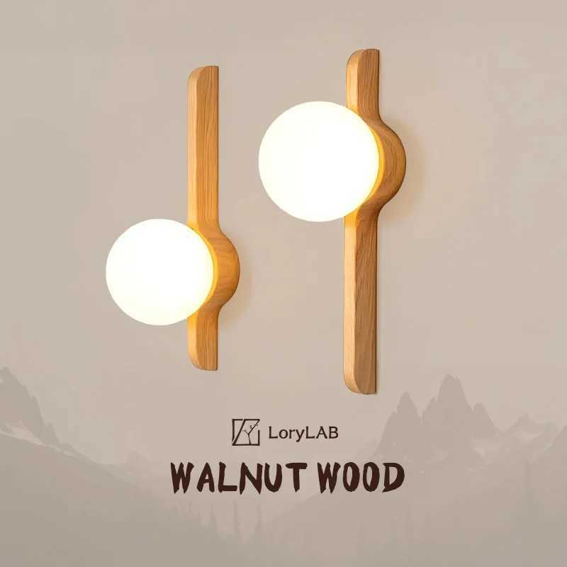 Globe Glass Moonlight Creative Walnut Wood Wabi-sabi Modern Style Wall Sconce Light for Living Room Bedroom Study Corridor Z250605