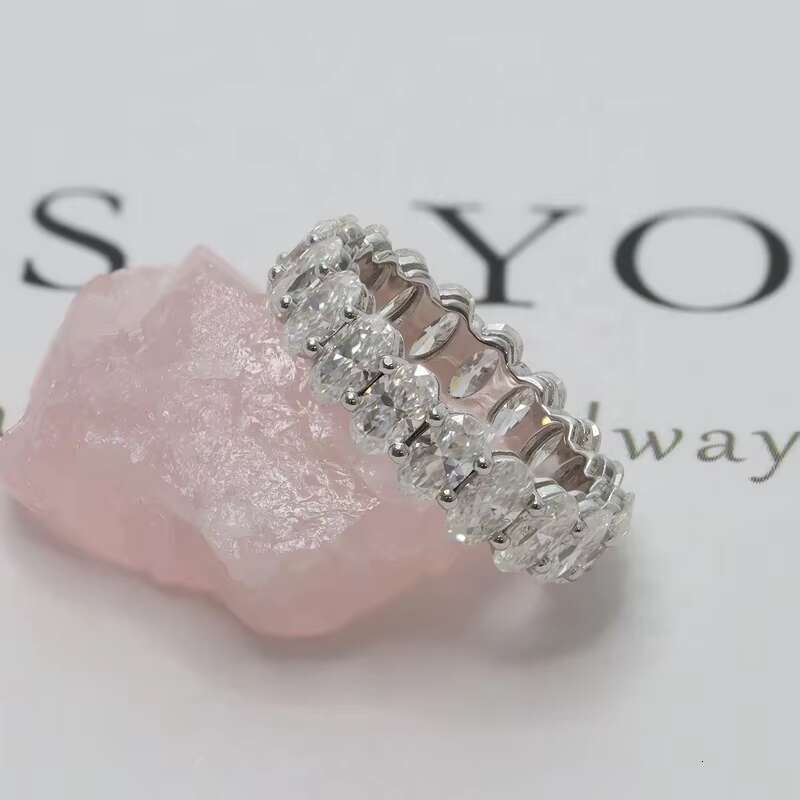 Paston Jewelry DE VVS1 3x5mm Oval Moissanite Diamond Full Eternity Ring Band Hot Sale Silver Women Wedding Band
