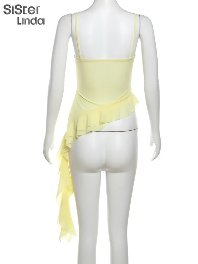 High Quality Womens Sexy Suspender Top In Spring And Summer Low Cut Backless Yellow Flower Decorated Womens Top 250605
