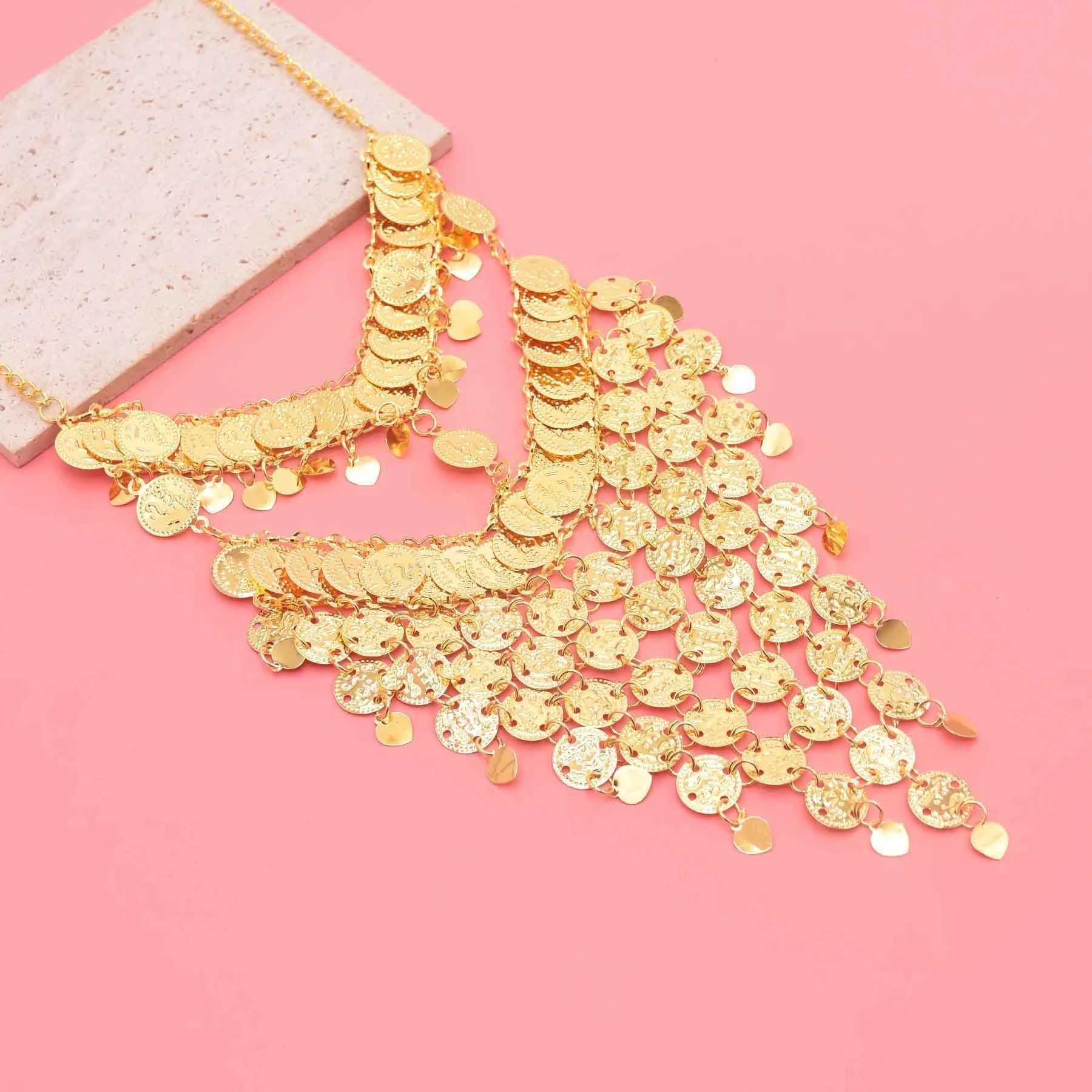 Coin Tassel Hair Jewelry Golden Arab Ethnic Love Pendant Face Chains for Women Men Party Dance Jewelry Accessories Z250605