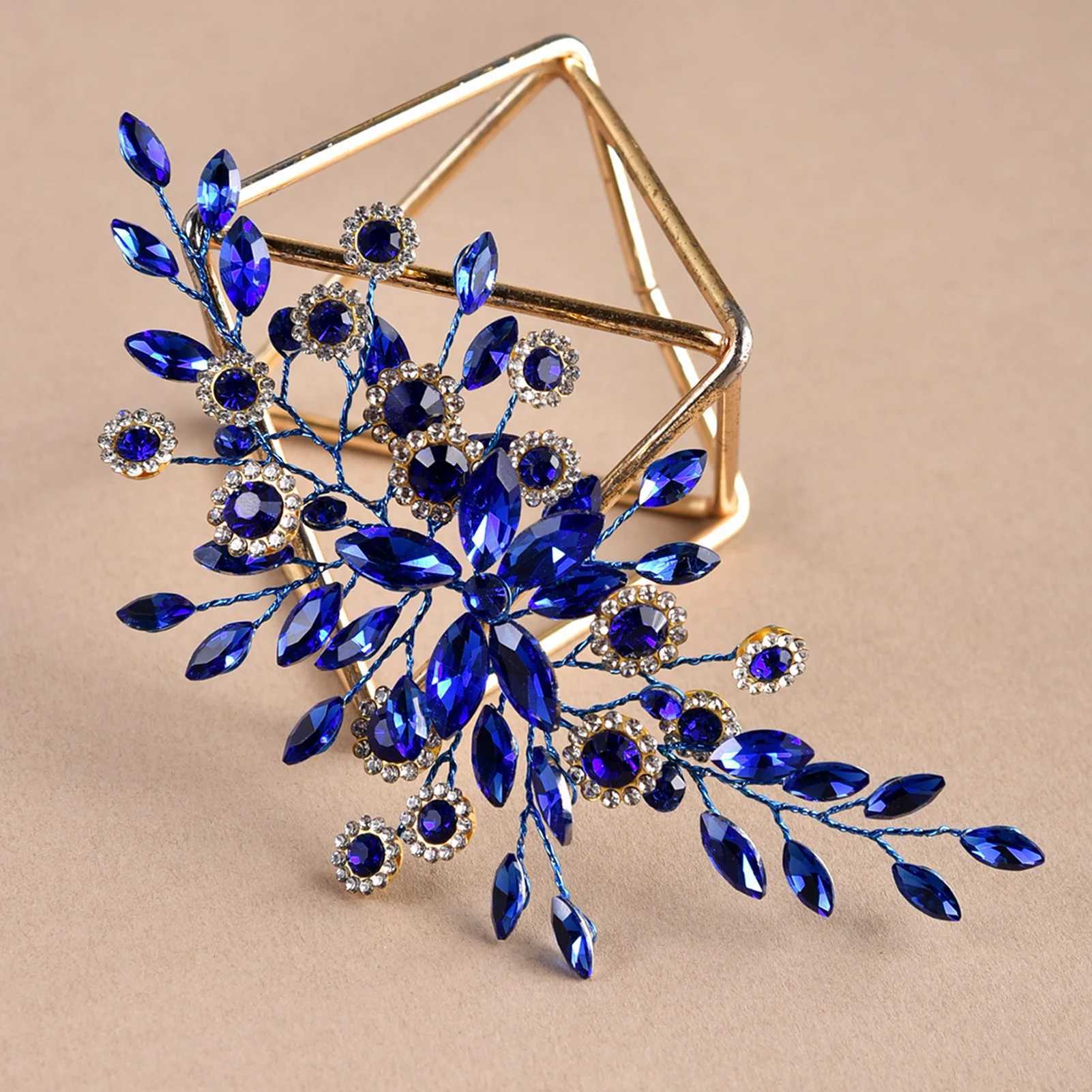 Blue Rhinestone Flower Bridal Hair Combs Wedding Headwear Brides Hair Accessories Party Hair Jewelry Fashion Bridesmaid Tiaras Z250605
