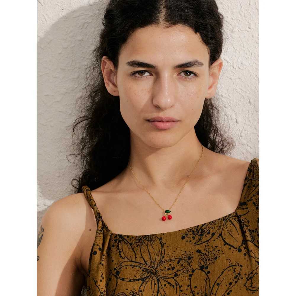 Yhpup Hot Style Lovely Fruit Sweet Red Enamel Cherry Pendant Necklace Stud Earrings Stainless Steel Waterproof Charm Jewelry Y250605