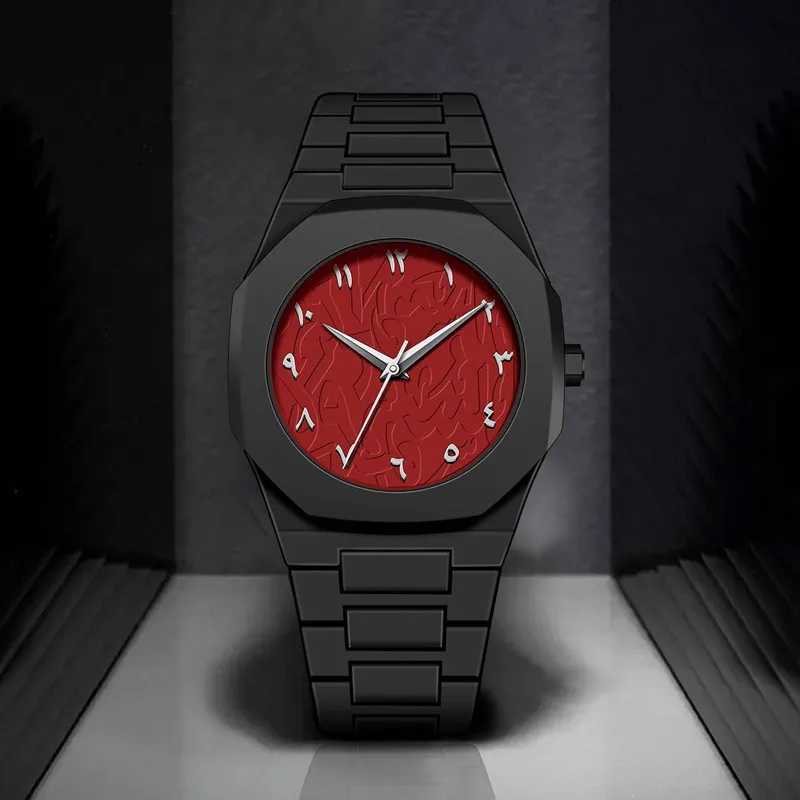 Vintage Red Middle Eastern Arabic Numeral Dial Quartz Watch for Mens Casual Clock Customization Y250605