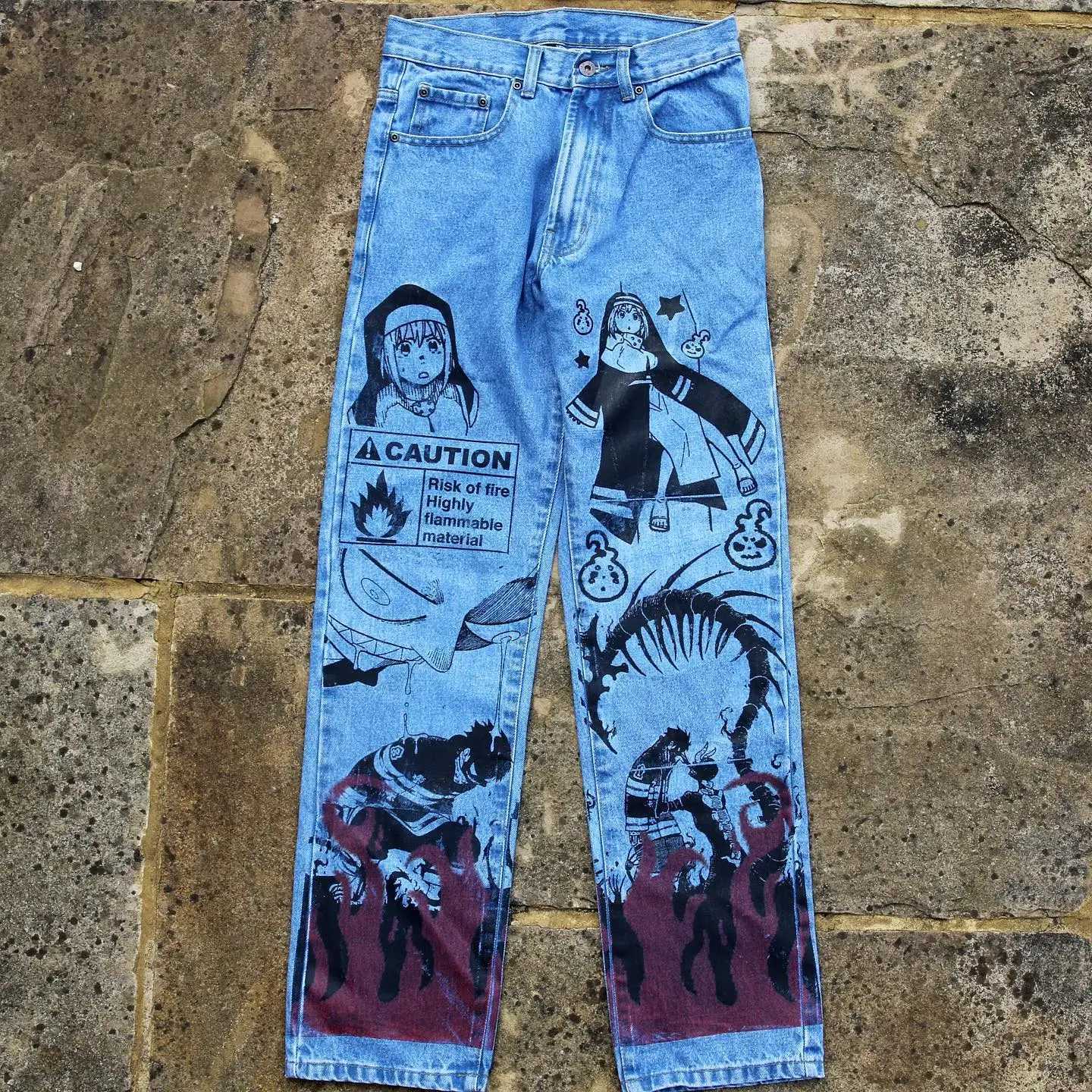 Harajuku Popular Anime Series Jeans Men Baggy Jean Streetwear Wide Leg Trouser Women High Waist Pants New Y2k Men Clothing Z250605