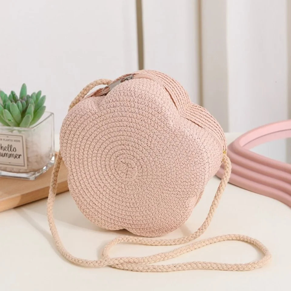 Vacation Kawaii Straw Small Shoulder Bag Flower Shape Beach Bohemian Casual Woven Crossbody Summer 250605