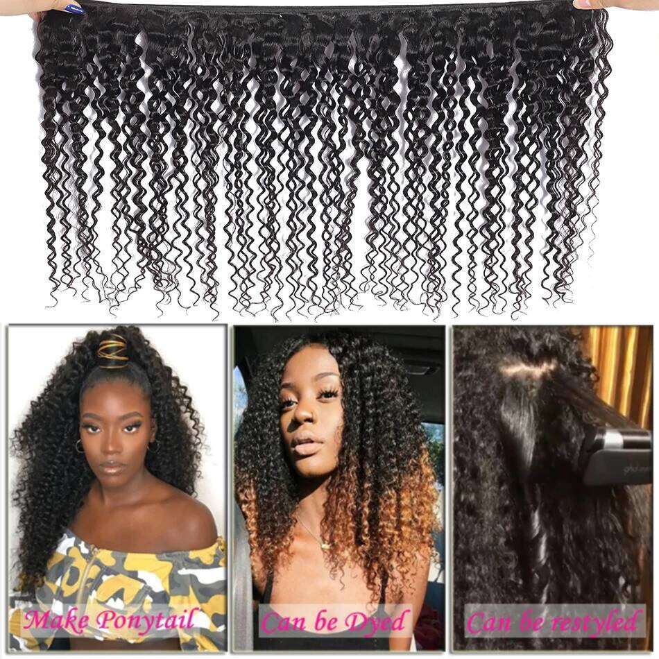 12A Kinky Cheap Human Hair Extensions Jerry Curl Indian Deep Curly Wave Bundles With Closure