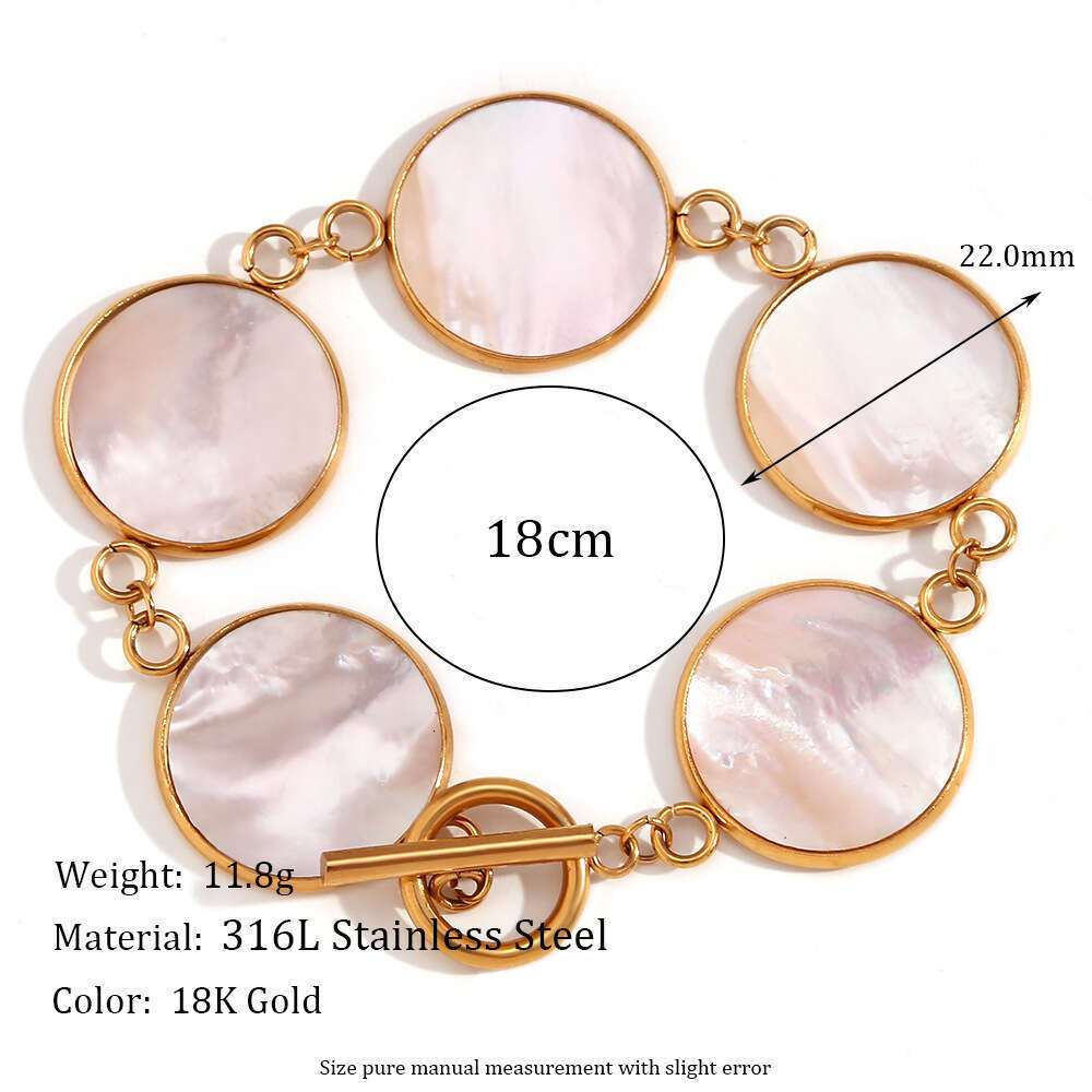 Fashion Niche Versatile Elegant Style Stainless Steel Gold-Plated OT Buckle Natural Mother-of-Pearl Round Bracelet