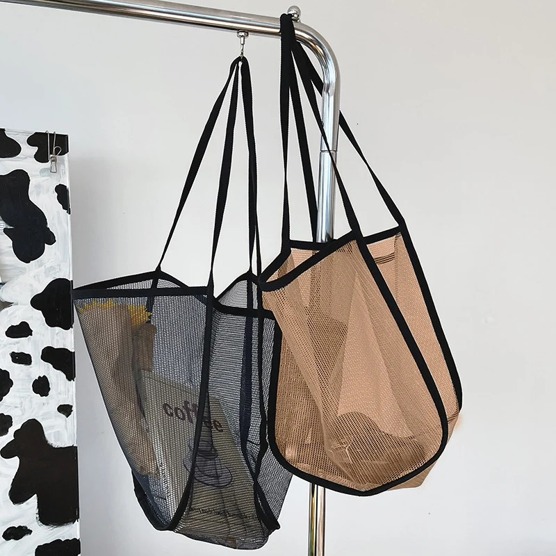 Fashion Large Capacity Handbag Mesh Hollow Out Beach Travel Package For Women Single Shoulder Bag Female Shopper 250530