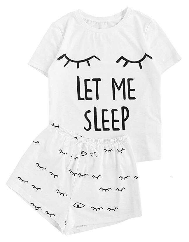 Short Sleeve T-Shirt LET ME Sleep Personality Fashion Homewear Set B5