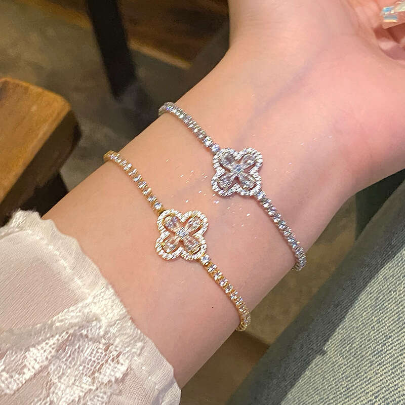 Luxury jewelry designer bracelet 4-leaf clover Real Gold Plated Zircon Flower Geometric Unique Design Sense Clasp Bracelet Fashion Trendy Jewelry for 