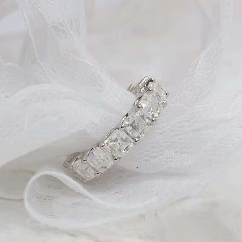 Paston Jewelry Mossanite Wholesale 925 Sterling Silver Asscher Moissanite Full Eternity Ring Engagement Wedding Gifts
