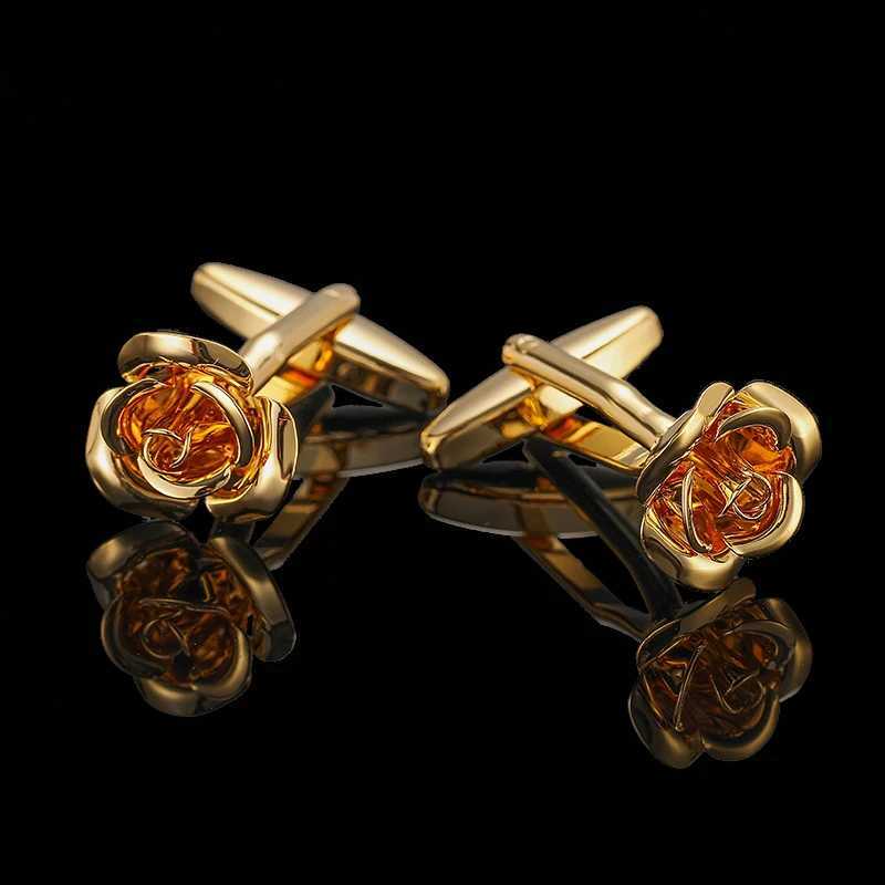 Fashion brand mens French shirt cufflinks with metal brushed smooth shell zircon rose cross design cufflinks W250606