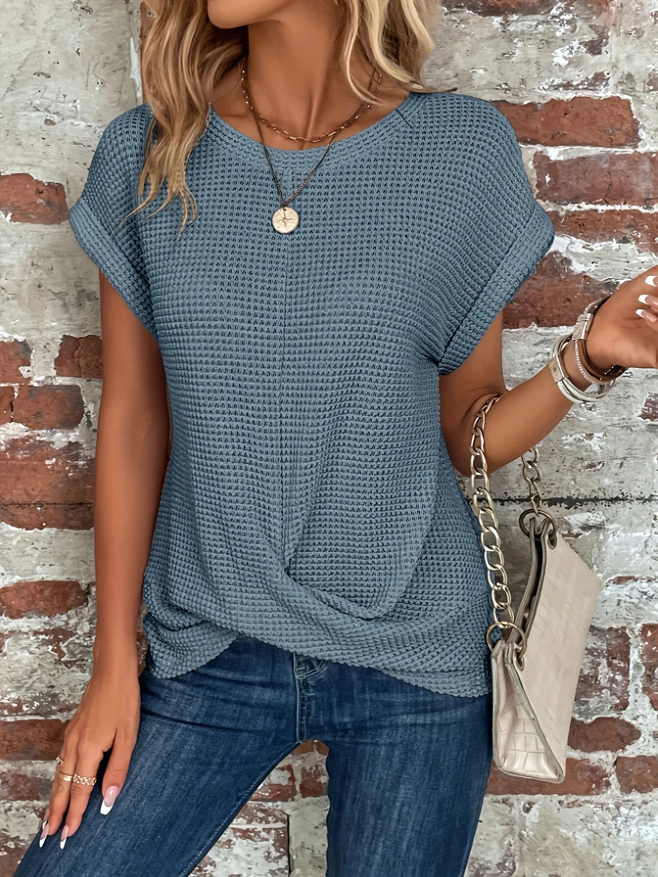 Summer Elegant Solid T shirts For Women Casual Fashion Crew Neck Knitted Tee Shirt Office Lady Basic Tops 250605