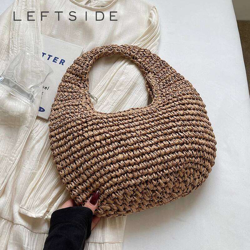LEFTSIDE Simple Straw For Women 2025 Summer Ladies New Weave Shoulder Bag Females Beach Bags Lady Handbags And Purses