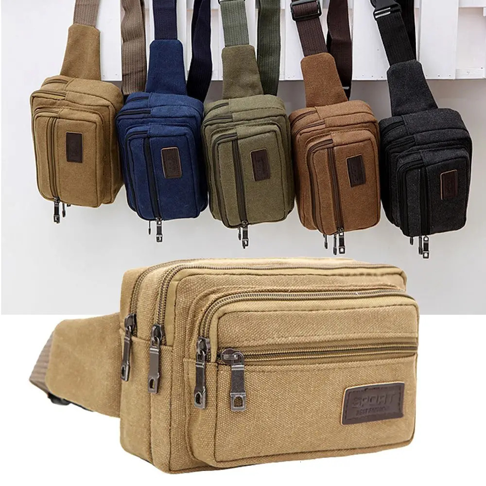 Fashion Waist Bag For Men Canvas Fanny Pack Man Multifunction Pocket Belt Travel Shoulder Outdoor Sports Mens Bag 250605
